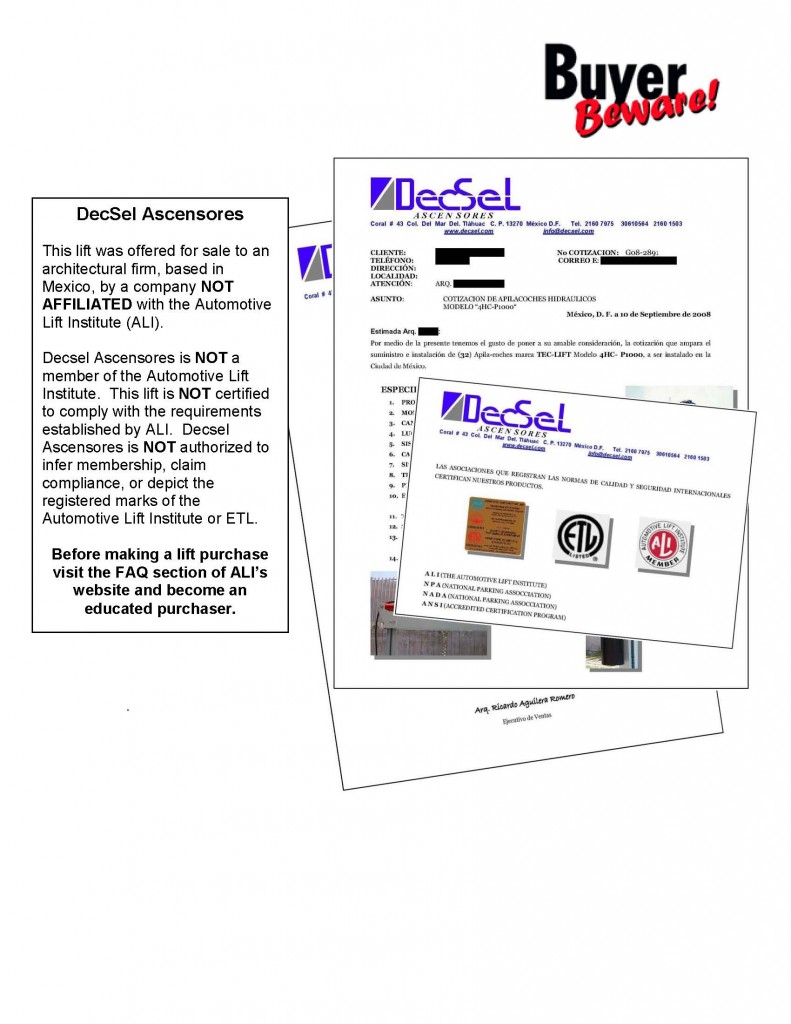 ALI-Buyer-Beware-Counterfeit-Claims-Decsel-Ascensores