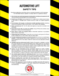 ALI Automotive Lift Safety Tips Card (10 pack)