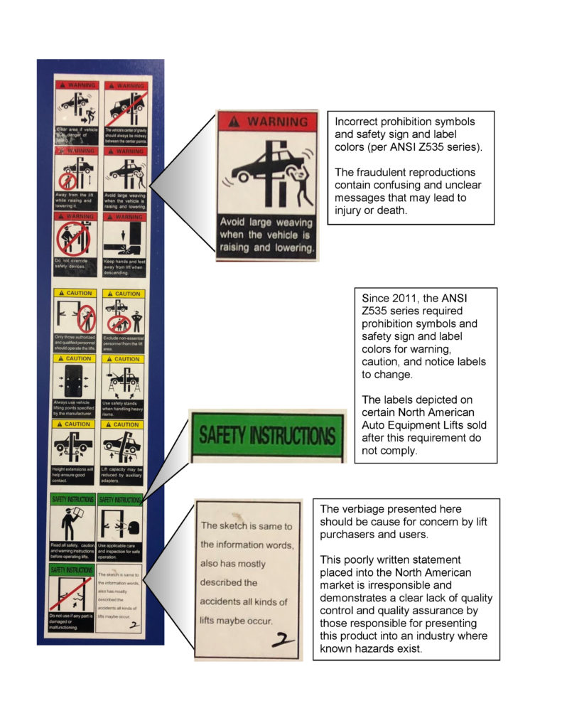 Auto Lift Institutes Fraudulent Warning Labels (NAAE) 012019